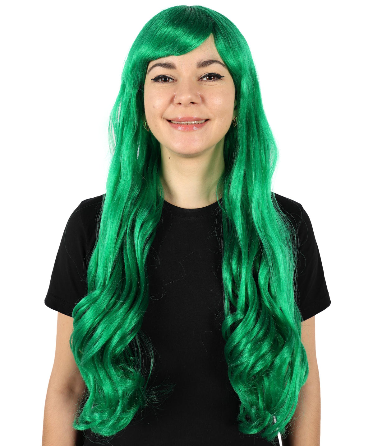 HPO Women's Red Long Wavy Desire Wig with Front Bangs | Halloween and Party Wig | Flame-retardant Synthetic Fiber  |  Premium Breathable Capless Cap