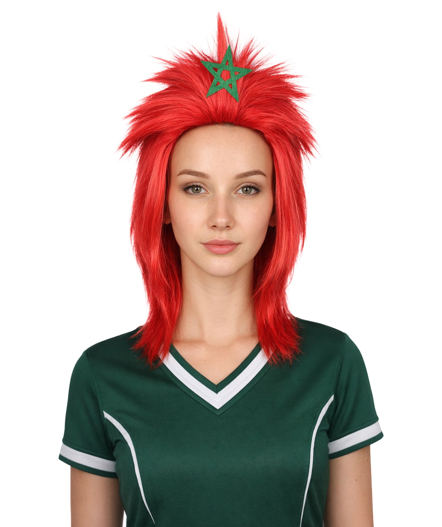 Morocco Flag Sports,80's Mullet Wig | Premium Breathable Capless Cap