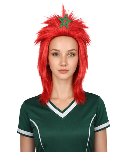 Morocco Flag Sports,80's Mullet Wig | Premium Breathable Capless Cap