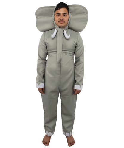 HPO Men's Grey Elephant Jungle Safari Costume - One-Piece Animal Jumpsuit