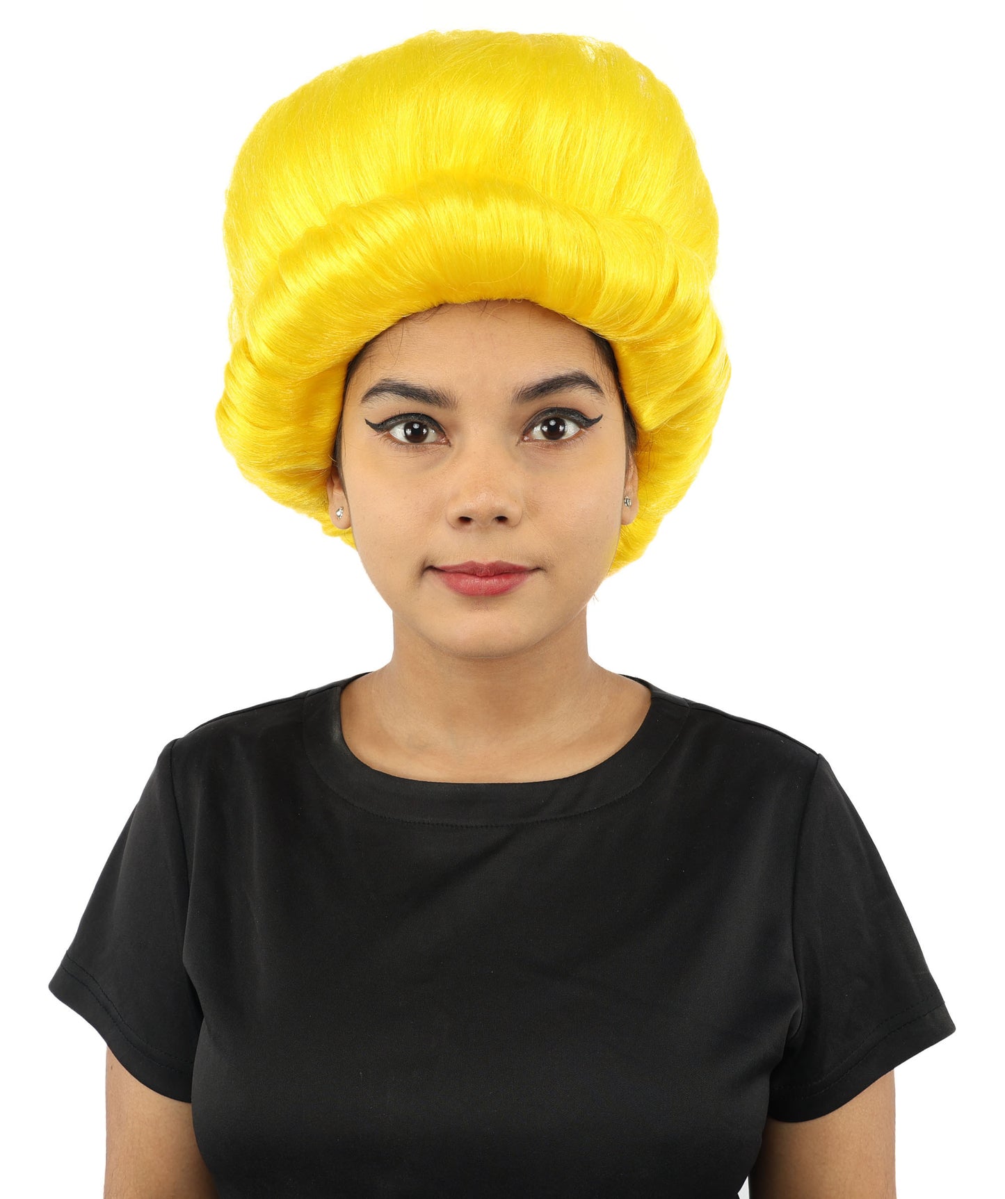 HPO Women's Voluminous Golden Blonde Grandma Wig | Medium Puffy Afro Style with Silver Texture, Synthetic Fiber & Adjustable Fit | Halloween, 100th Day of School, Theater & Funny Costume