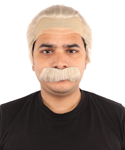 HPO Men’s Blonde Wig and Moustache Set | Short Combed Costume Hair for Book Day, Cosplay & Theatre | Synthetic Fiber Accessories