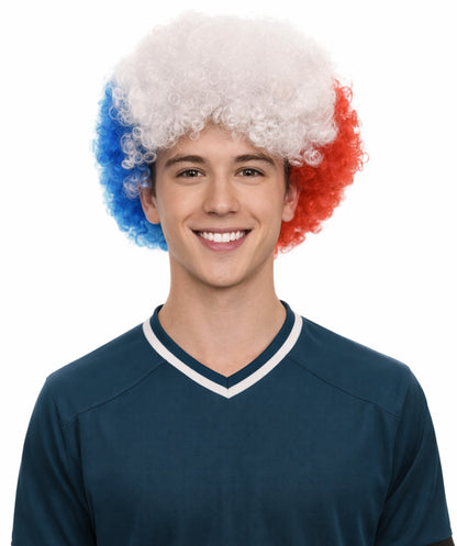 Chile Sport Afro Fun Wig | Super Size Blue White Red Wig