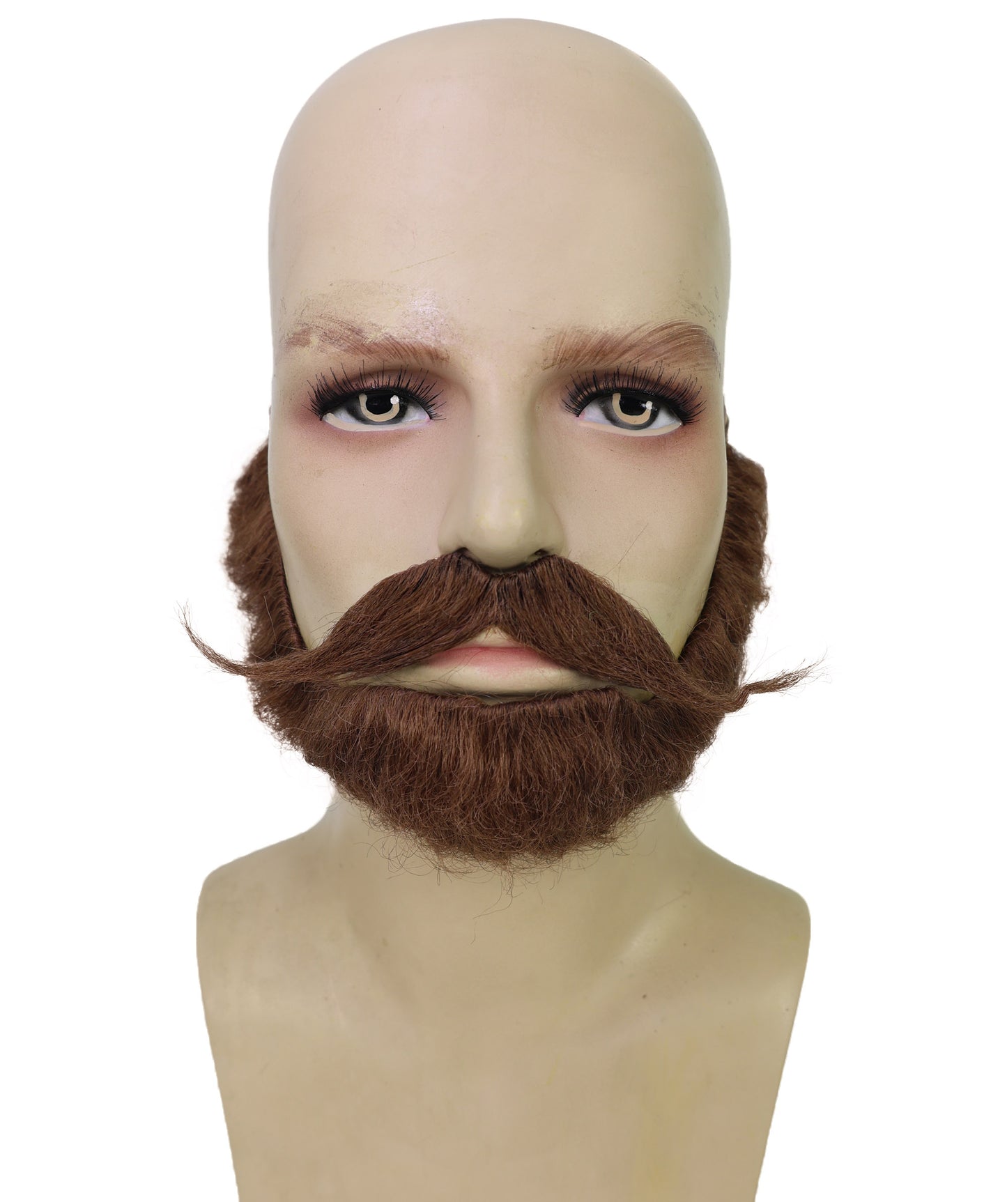 HPO Adult Men’s Long Mustache and Beard Set  | Style for Round Face | Realistic Costume Facial Hair Accessory