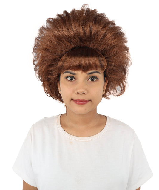 HPO Women's Voluminous Retro Wig | Auburn copper hue, create of synthetic fiber, teased curly volume, breathable capless cap | Party, Halloween, theater, drag, performance, costume events