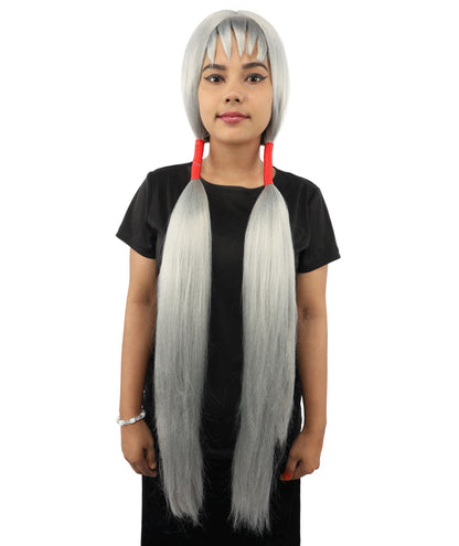 HPO Women's Extra Long Pigtail Wig | Multicolor Options | Floor Length Straight Twin Tails with Bangs, Heat Friendly Synthetic Fiber & Adjustable Cap | Halloween, Fairy Roleplay, Magical Girl Theme, Theater & Carnival