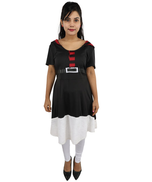 HPO Women's Vintage Xmas Swing Multicolor Costume | Short Sleeve Fit and Flare Dress with Belt Print | Versatile for Stage Shows, Office Parties, and Winter Events
