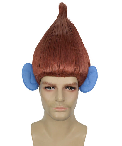 HPO Men's Pointy Diamond Guy Troll Wig with Blue Ears,Multiple Color,Flame-Retardant Synthetic Fiber