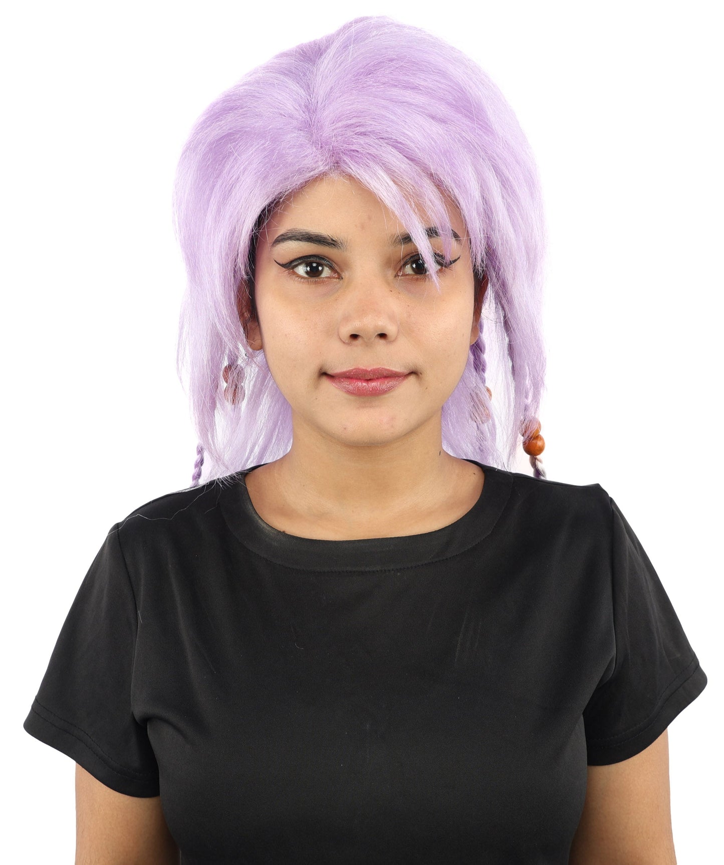 HPO Adult Women's Long Tribal Braided Wig | Multiple Color Options | Dark Shaggy Bob with Beaded Strands, Synthetic Fiber & Breathable Cap | Halloween, Sci-Fi Roleplay, Fantasy Costume