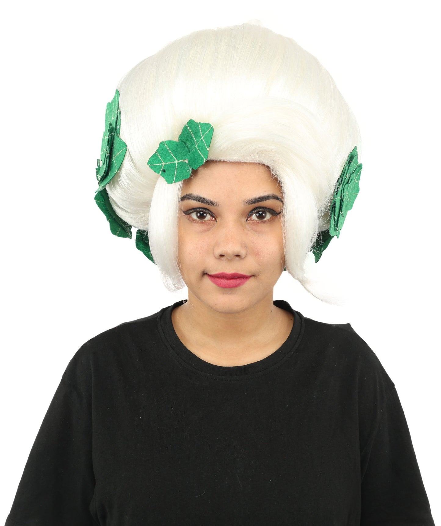 HPO Adult Women's Sculpted Pumpkin Show Wig | Multiple Color Options | Create of synthetic fiber, massive spherical updo with green leaf accents, breathable base | Halloween, theater, drag, performance, party, costume events