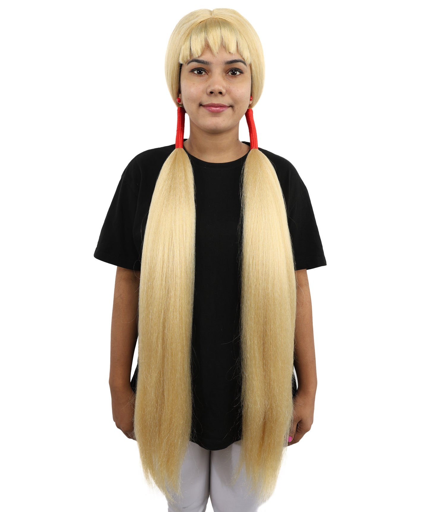 HPO Women's Extra Long Pigtail Wig | Multicolor Options | Floor Length Straight Twin Tails with Bangs, Heat Friendly Synthetic Fiber & Adjustable Cap | Halloween, Fairy Roleplay, Magical Girl Theme, Theater & Carnival