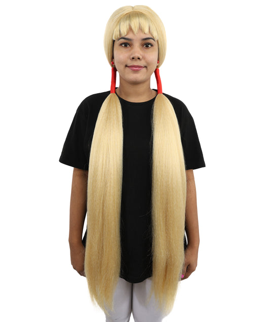 HPO Women's Extra Long Pigtail Wig | Multicolor Options | Floor Length Straight Twin Tails with Bangs, Heat Friendly Synthetic Fiber & Adjustable Cap | Halloween, Fairy Roleplay, Magical Girl Theme, Theater & Carnival