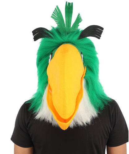 HPO Adults Parrot Mascot Costume Full-Body Furry Bird Jumpsuit with Mask - Green & White Parrot Costume Set with Furry Full-Body Jumpsuit and Character Mask for Halloween Cosplay Parties & Events