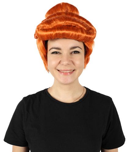 HPO Women's Fictional Character Orange Knot Bun Pompadour Wig I Halloween Wig I Flame-retardant Synthetic Fiber