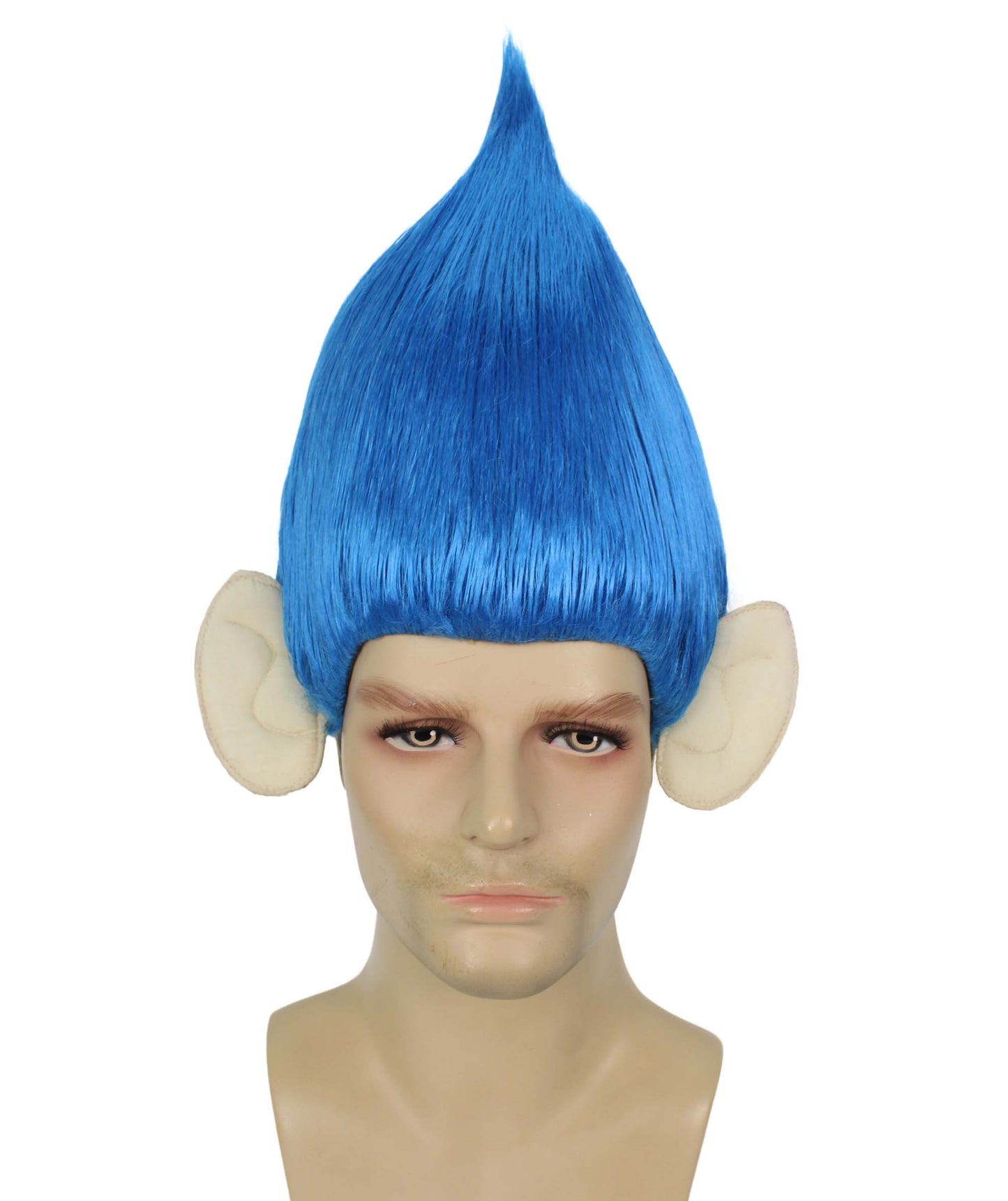 HPO Men's Pointy Diamond Guy Troll Wig with Blue Ears,Multiple Color,Flame-Retardant Synthetic Fiber