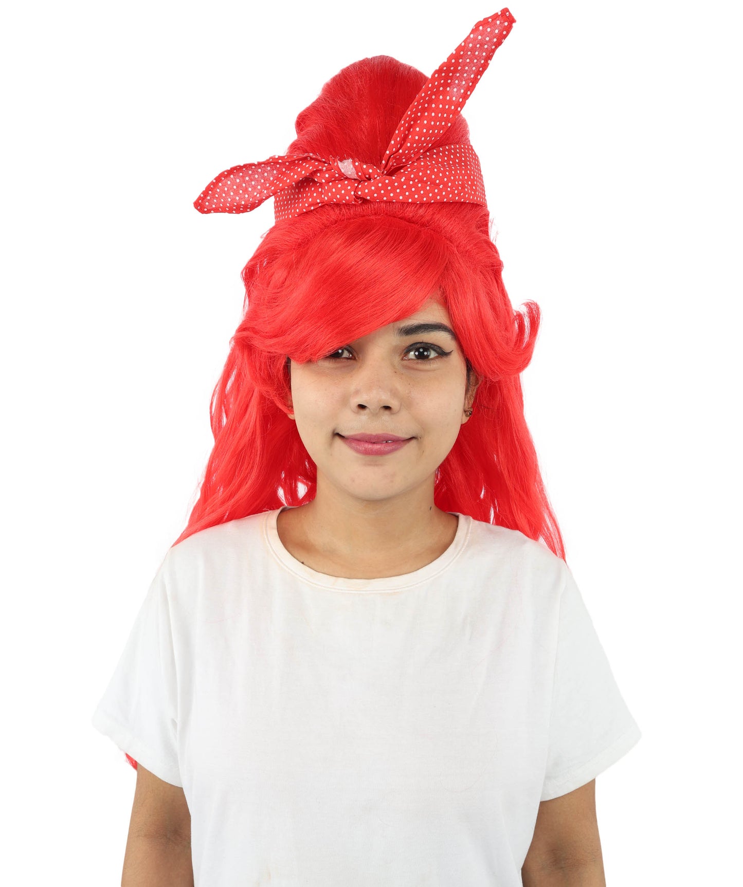 HPO Women’s Retro Beehive Wig with Red Bow | Multicolor Options | Extra Long Wavy Fancy Dress Accessory | Fancy Dress Accessory | Celebrity-Inspired Hair for Halloween, Cosplay & Music Tribute Parties