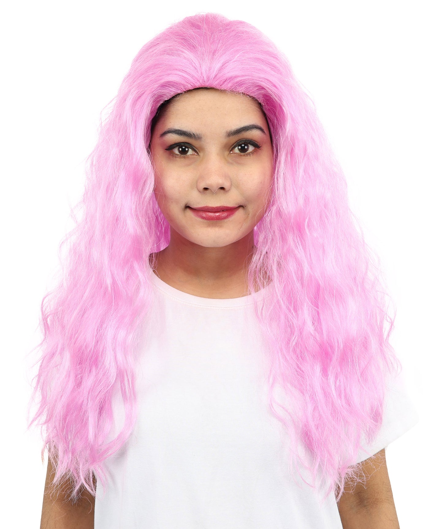 HPO Women’s Pink Long Wavy Wig | 25 Inch Long Hair with Capless Cap Design | Ideal for Playful at Halloween Cosplay, and Themed Parties