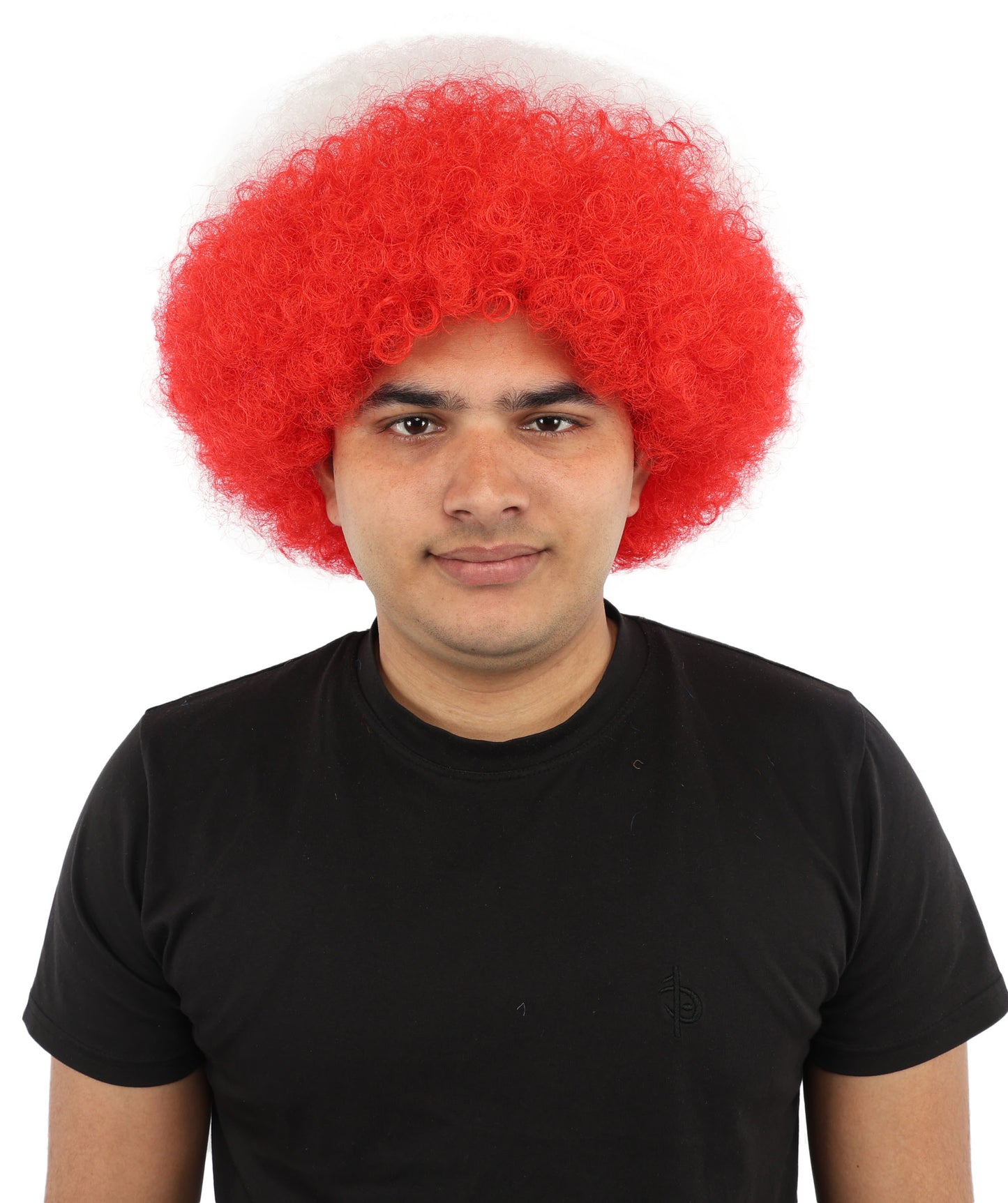 HPO UnisexAustria Flag Afro Wig | 12 Inch Synthetic Curls Horizontal Stripe Design | Sports Event National Holiday Parade Soccer Match Fan Gear