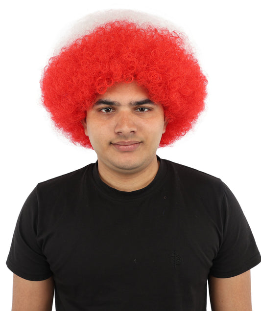 HPO UnisexAustria Flag Afro Wig | 12 Inch Synthetic Curls Horizontal Stripe Design | Sports Event National Holiday Parade Soccer Match Fan Gear