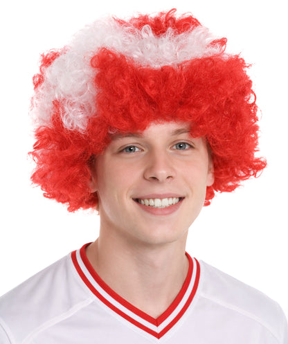 Denmark Flag Sport Afro Wig | Red White Jumbo Wig