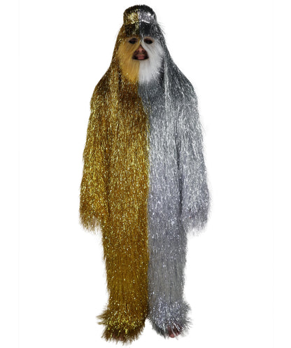 HPO Unisex Tinsel Hairy Two-Part Costume, Bundle & Mask Set | Full-Body Suit & Matching Mask | Long Hair Funny Costume for Halloween, Performers, Cosplay & Mascots