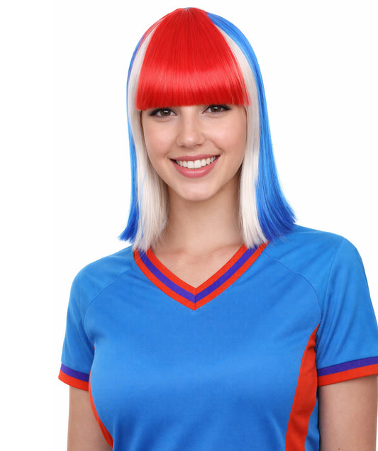 Iceland Flag Sport Party Bob Wig | National Pride Red White Blue Wig | Premium Breathable Capless Cap