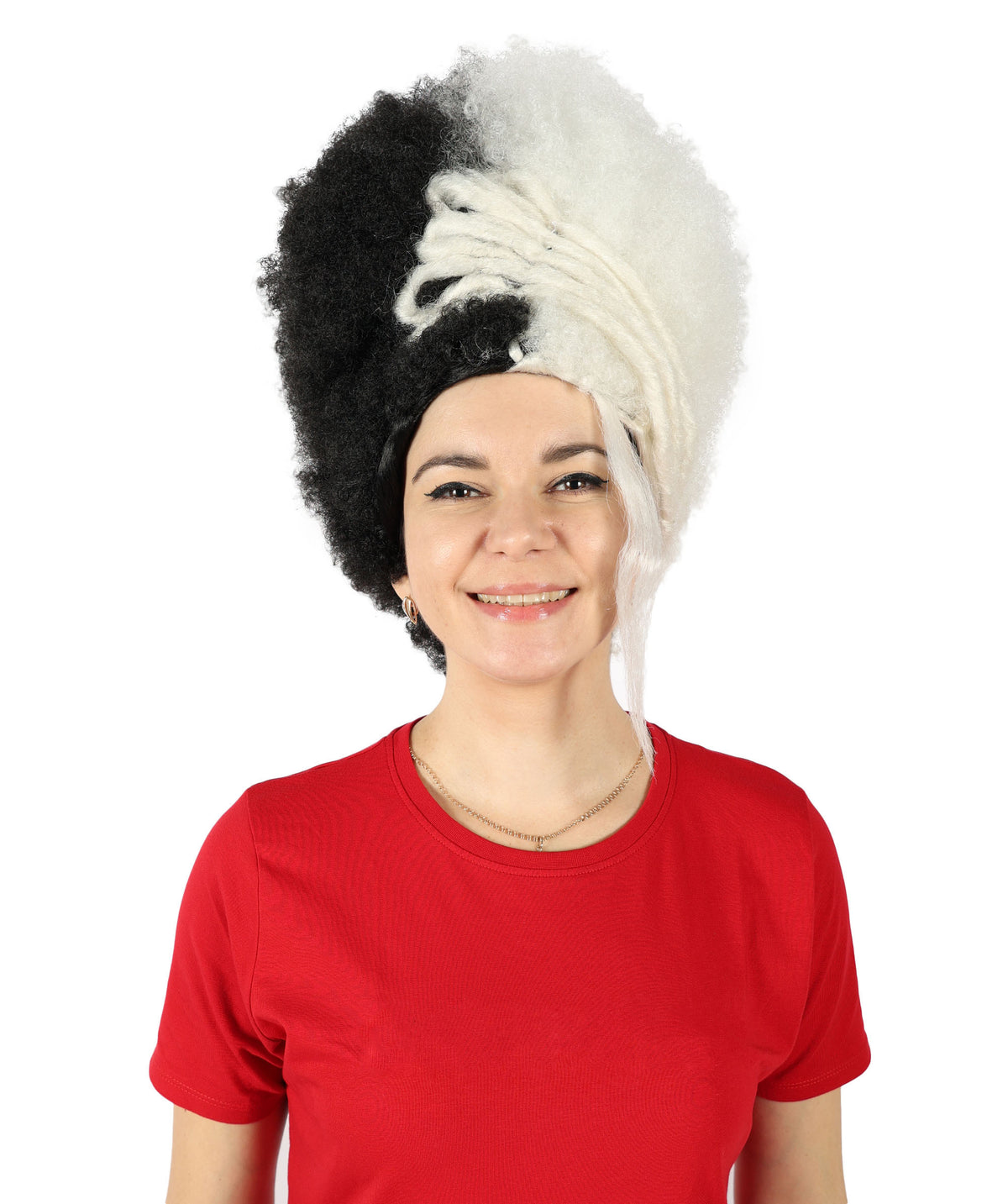 Women's 16" Inch Medium Length Halloween Fancy Afro Puff Good as Hell Goddess Costume Wig, Synthetic Fiber Hair with Braids, | HPO
