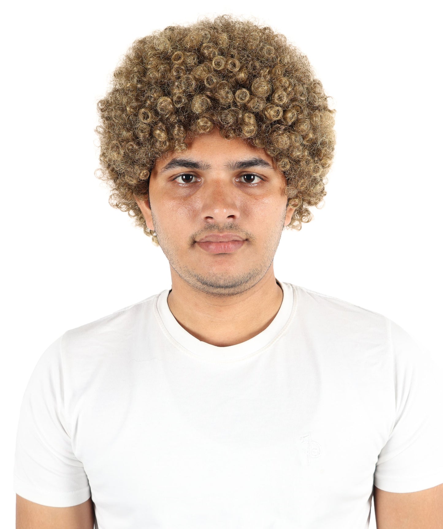 HPO Men’s Curly Athlete Brown Wig | Voluminous Synthetic Hairpiece with Thick Curls | Adjustable Fit for Stage, Parties & Roleplay
