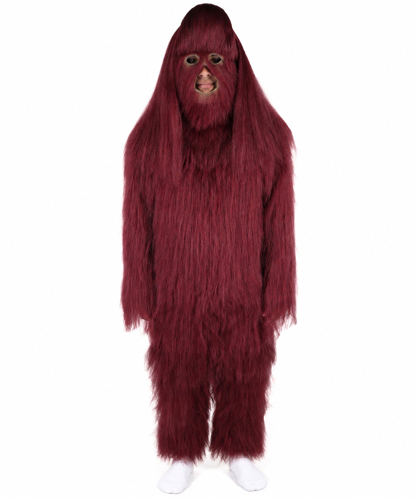 HPO Unisex Extreme Hairy Person Costume, Mask and Bundle - Full-Body Hair Suit Extra-Long Ash Brown Costume Wig for Halloween, Cosplay & Parties