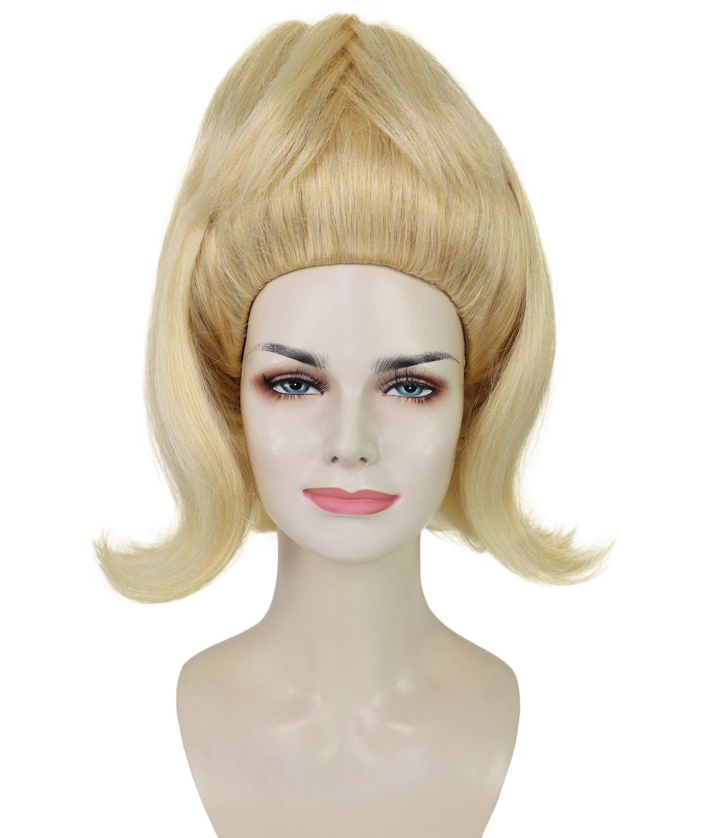 HPO Beehive Style Blonde Wig for Women | Retro 1960s Vintage Hairpiece | Tall Updo Synthetic Wig for Halloween, Theater, Rockabilly & Party Dress-Up
