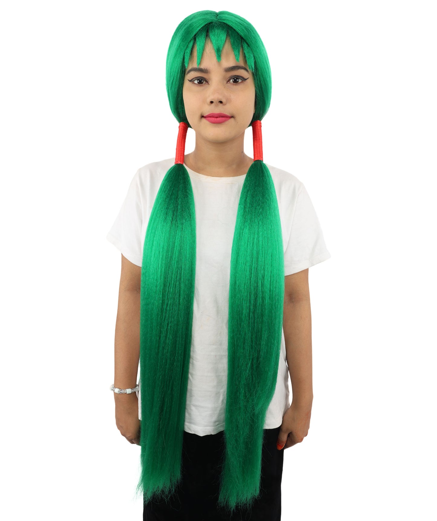 HPO Women's Extra Long Pigtail Wig | Multicolor Options | Floor Length Straight Twin Tails with Bangs, Heat Friendly Synthetic Fiber & Adjustable Cap | Halloween, Fairy Roleplay, Magical Girl Theme, Theater & Carnival