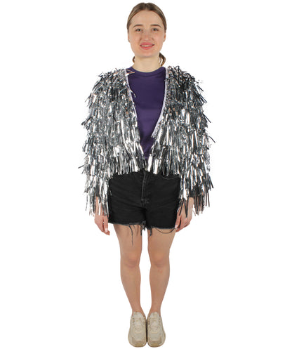 HPO  Women's Tinsel Sparkly Silver Jacket, Perfect for Halloween