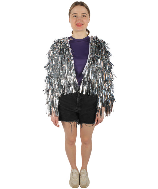 HPO  Women's Tinsel Sparkly Silver Jacket, Perfect for Halloween