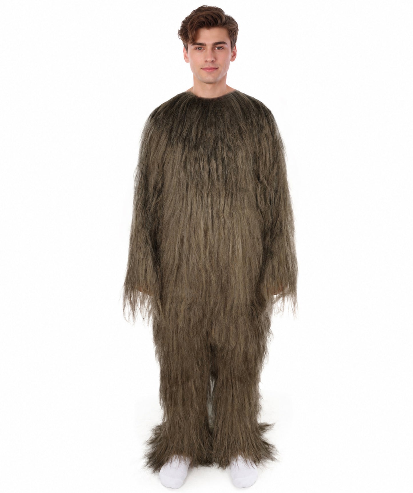 HPO Unisex Extreme Hairy Person Costume, Mask and Bundle - Full-Body Hair Suit Extra-Long Ash Brown Costume Wig for Halloween, Cosplay & Parties