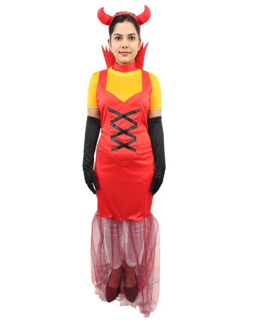 HPO Women's French Kiss Mistress Inferno Costume - Fiery Red Gothic Devil Outfit | Outfit for Halloween, Parties, Stage & Cosplay