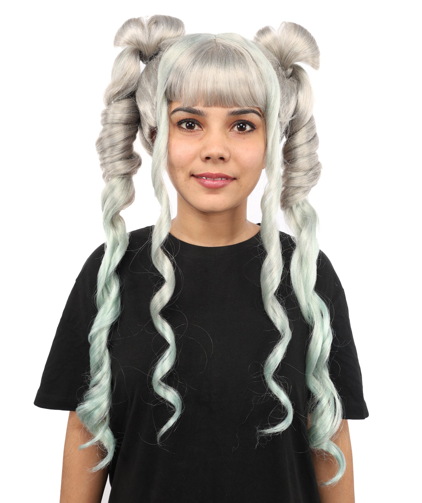 HPO Women's Long Layered Grey Anime-Style Wig with Rounded Bangs | Synthetic  Hair for Halloween, Cosplay, Festivals, Parties & Stage