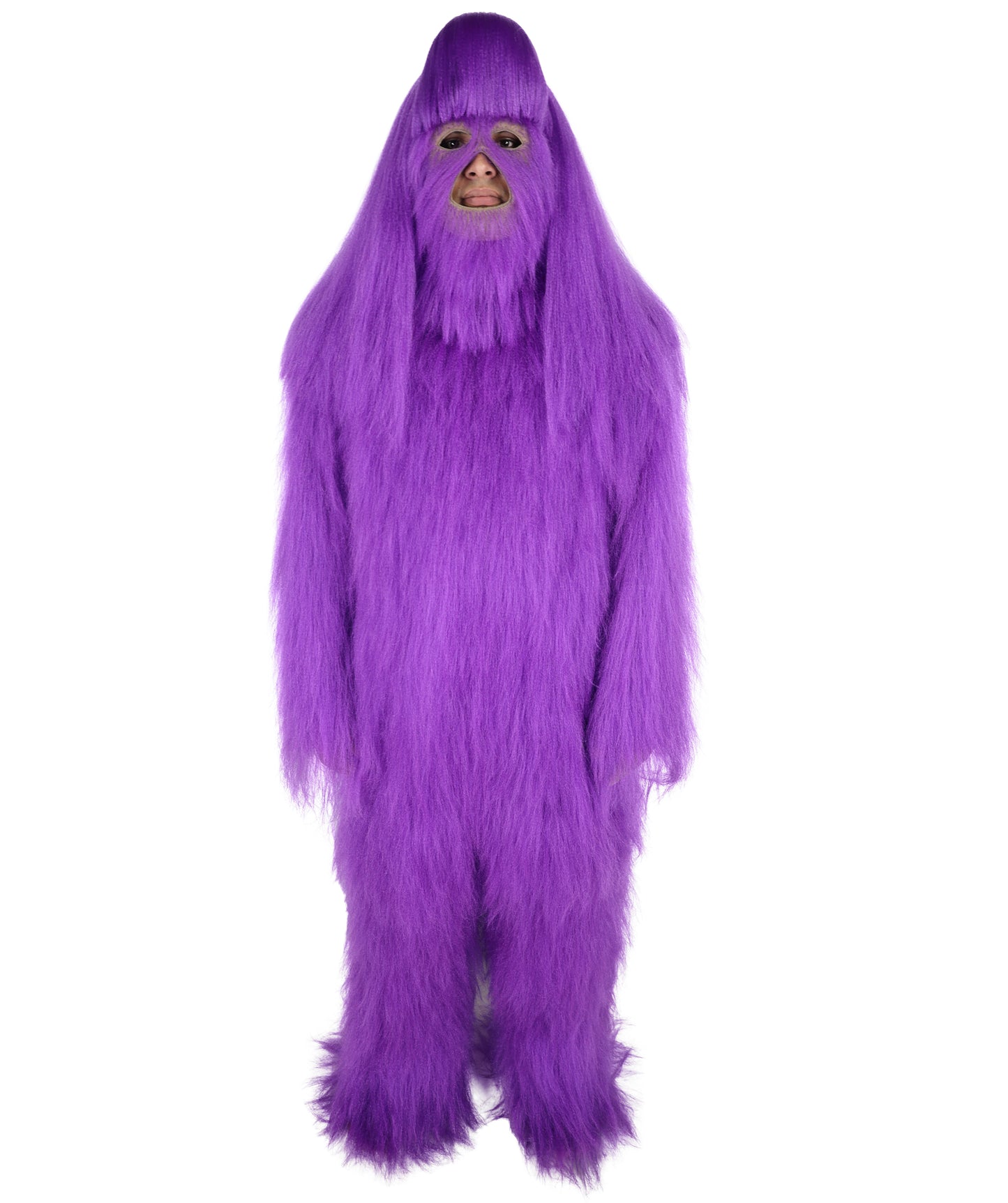 HPO Unisex Extreme Hairy Person Costume, Mask and Bundle - Full-Body Hair Suit Extra-Long Ash Brown Costume Wig for Halloween, Cosplay & Parties