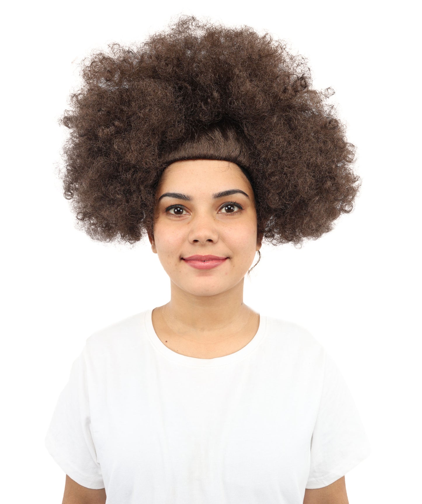 HPO Women’s Dark Brown Afro Wig | Voluminous Curly Synthetic Hairpiece with Adjustable Cap for Cosplay, Halloween, and Themed Events