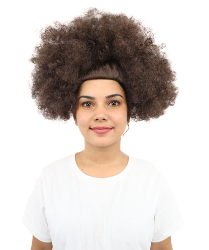 HPO Women’s Dark Brown Afro Wig | Voluminous Curly Synthetic Hairpiece with Adjustable Cap for Cosplay, Halloween, and Themed Events