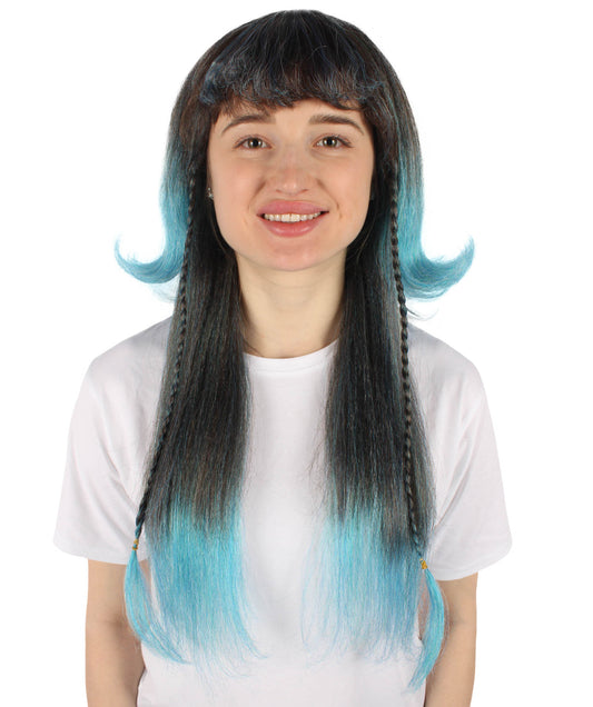 HPO Women's Multicolor Long Layered Blue Gradient Wig with Bangs | Flame-retardant Synthetic Fiber