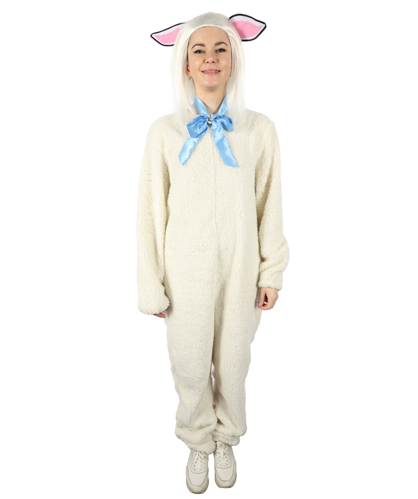 HPO Unisex White Long Lamb Wig and Costume | Suitable for Halloween | Flame-retardant Synthetic Fabric