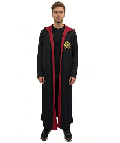 HPO Men's Wizard Academy Cape | Flowing Multicolor jersey construction featuring a long robe with a crest and red inner lining | Ideal for party, Halloween, cosplay, theater, drag, performance, costume events