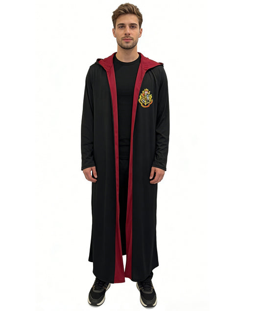 HPO Men's Wizard Academy Cape | Flowing Multicolor jersey construction featuring a long robe with a crest and red inner lining | Ideal for party, Halloween, cosplay, theater, drag, performance, costume events