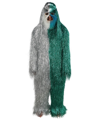 HPO Unisex Tinsel Hairy Two-Part Costume, Bundle & Mask Set | Full-Body Suit & Matching Mask | Long Hair Funny Costume for Halloween, Performers, Cosplay & Mascots