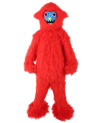 HPO Unisex Red Furry Monster Costume Set Full-Body Plush Cosplay Suit with Mask & Oversized Feet| Perfect for Halloween| Flame-retardant Synthetic Fabric