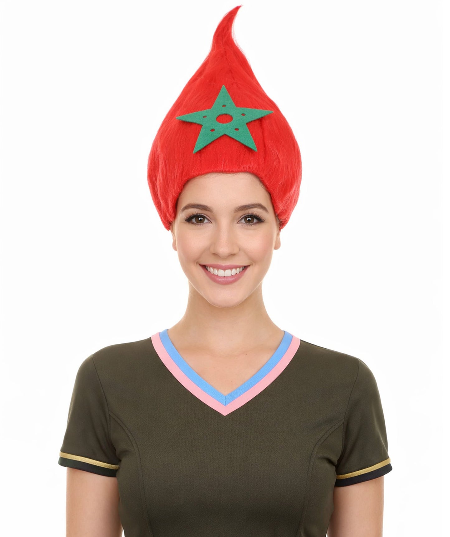 Morocco Flag Sport Troll Wig | Red Fancy Wig | Premium Breathable Capless Cap
