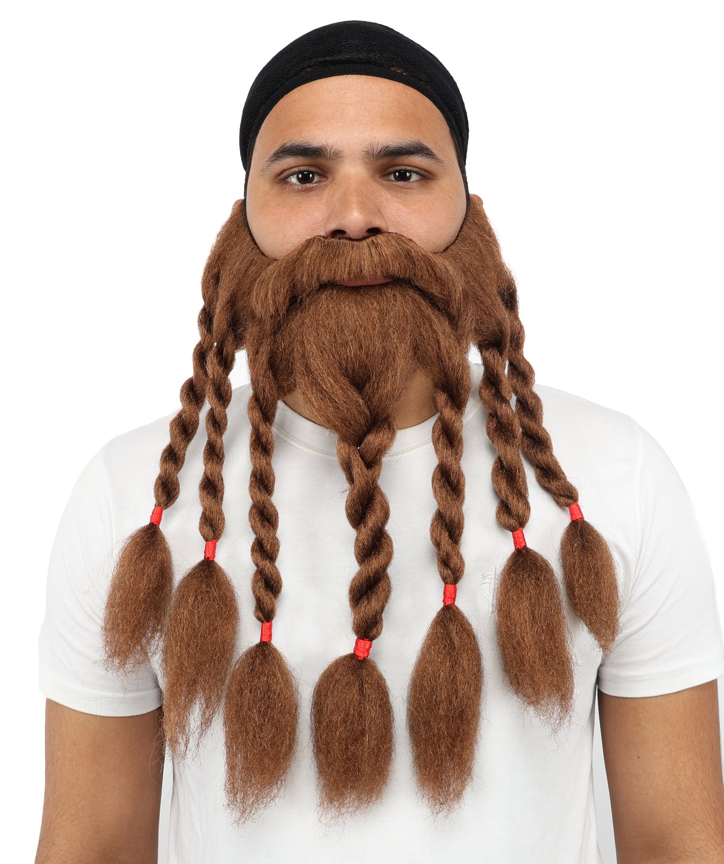 HPO Men's Warrior Beard &Mustache Accessory | Long Brown Synthetic Beard with Mustache Set | Medieval Fantasy Roleplay Look