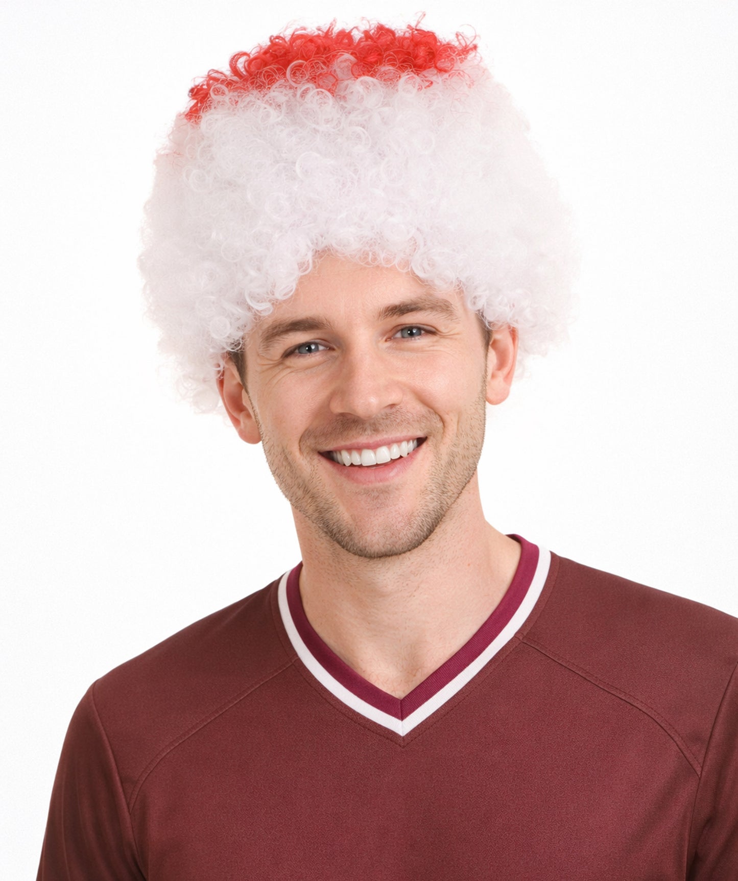 Japan Sport Afro Fun Wig | Jumbo White Red Wig