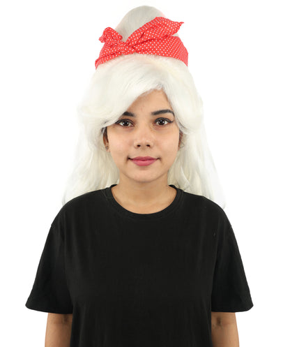 HPO Women’s Retro Beehive Wig with Red Bow | Multicolor Options | Extra Long Wavy Fancy Dress Accessory | Fancy Dress Accessory | Celebrity-Inspired Hair for Halloween, Cosplay & Music Tribute Parties