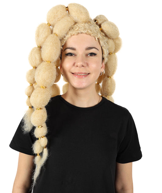 HPO Women's Fluffy Long Knot Blonde Wig I Halloween Wig I Flame-retardant Synthetic Fiber